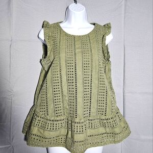 Vineyard Vines Green Boho Eyelet 100% Cotton Peplum Ruffle Sleeveless Top Size S